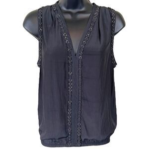 Ramy Brook Julia Steampunk V-Neck Sleeveless Blouse with Stud Ring Details